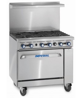 Restaurant Range, Gas, (6) lift off top burners with oven (Imperial)